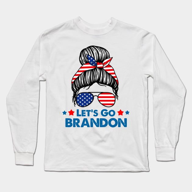 Let's Go Brandon Messy Hair With Bandana Of American Flag Long Sleeve T-Shirt by mangobanana